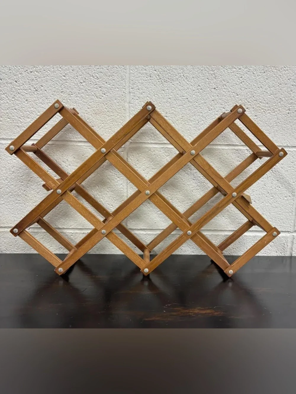 Pier 1 Collapsable MCM Mid Century Modern 8 Bottle Wooden Wine Rack / Storage